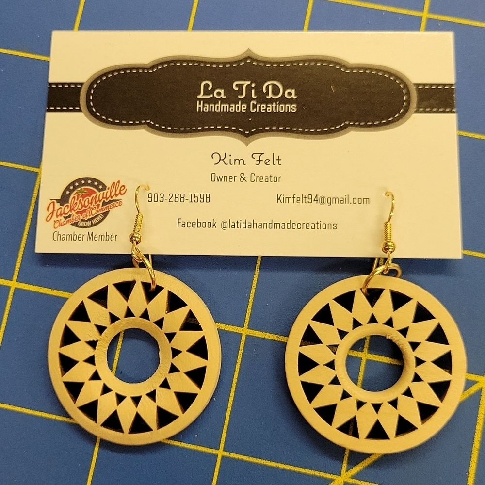 Wood Carved Circle 1.5" Earrings